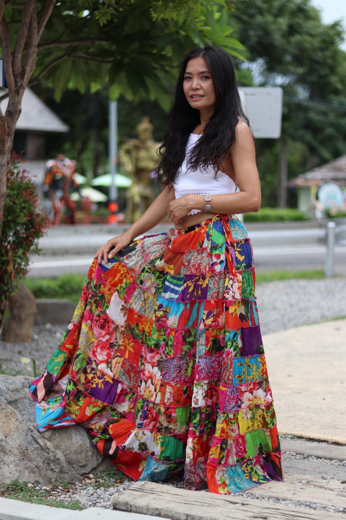 Patchwork Skirt Long Skirt full Length Skirt Boho Skirt | Etsy