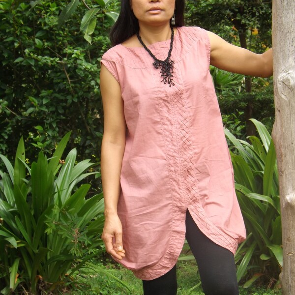 Petal Pink Dress / jewel neck blouse / pink cotton blouse/ tunic