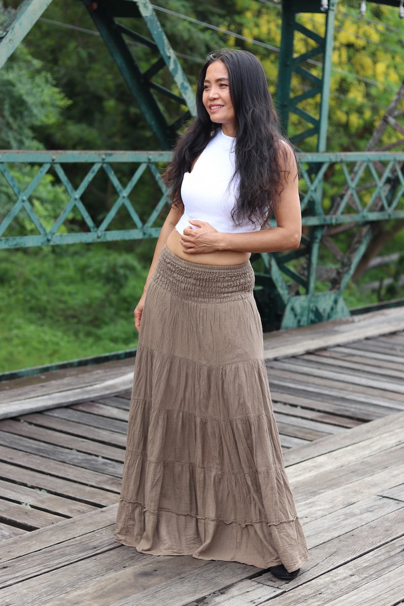 Gauze Tiered Skirt / Maxi Skirt / Long Boho Skirt / Boho Skirt / Full Length Skirt / Cotton Skirt / Long Skirt / Light Brown Skirt image 8