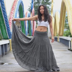 Boho Skirt / Maxi / Long / Modest / Full Length/ Colour Natural Cotton/ Boho / Tiered /Floaty Dark Gray