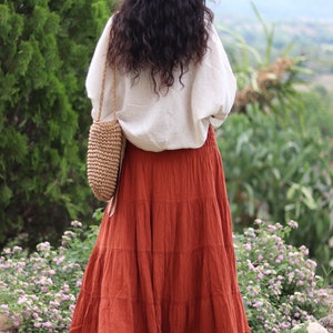 Long Skirt / Maxi Skirt / Long Boho Skirt / Full Length Skirt / Cotton Skirt / Modest Skirt / Plus Size Skirt / Color Burnt Orange zdjęcie 8