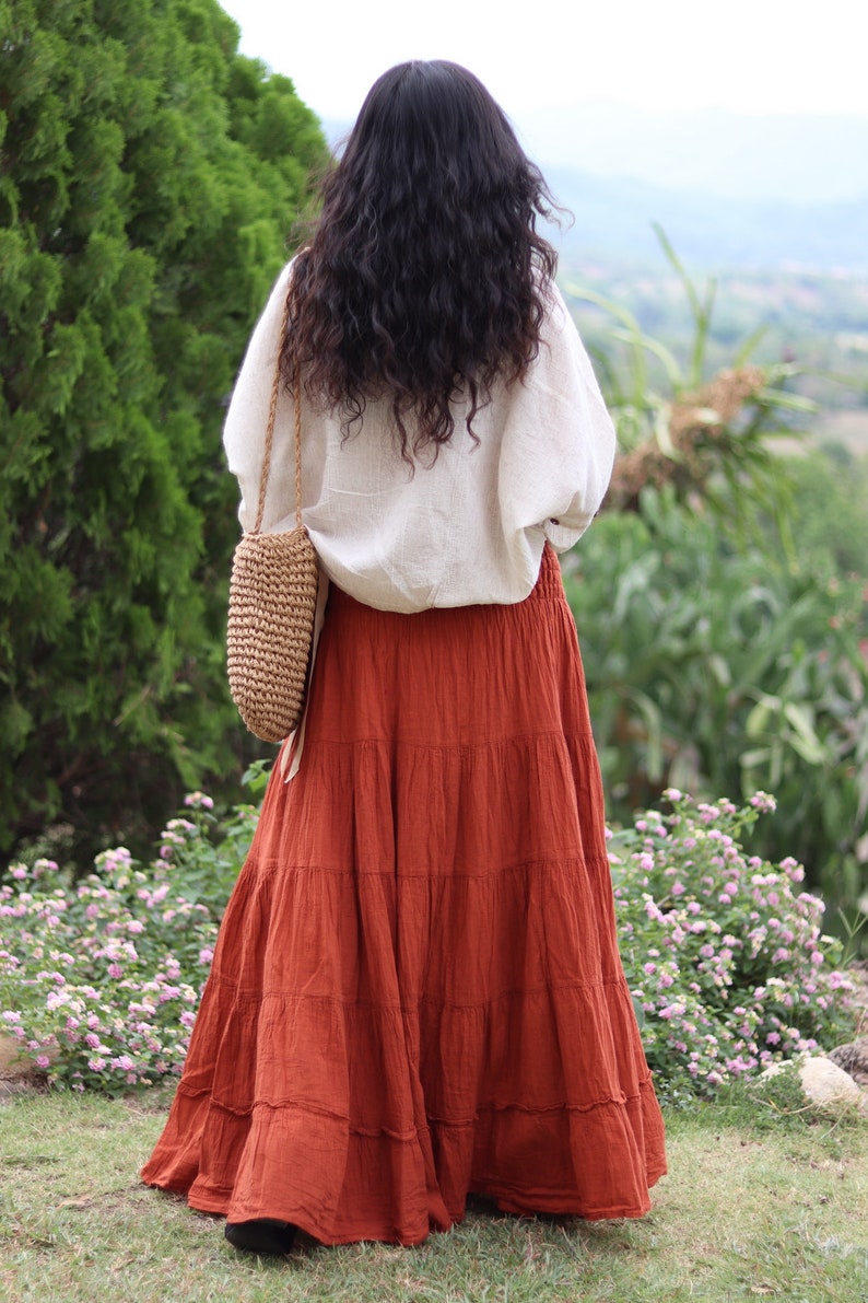 Long Skirt / Maxi Skirt / Long Boho Skirt / Full Length Skirt / Cotton Skirt / Modest Skirt / Plus Size Skirt / Color Burnt Orange zdjęcie 8