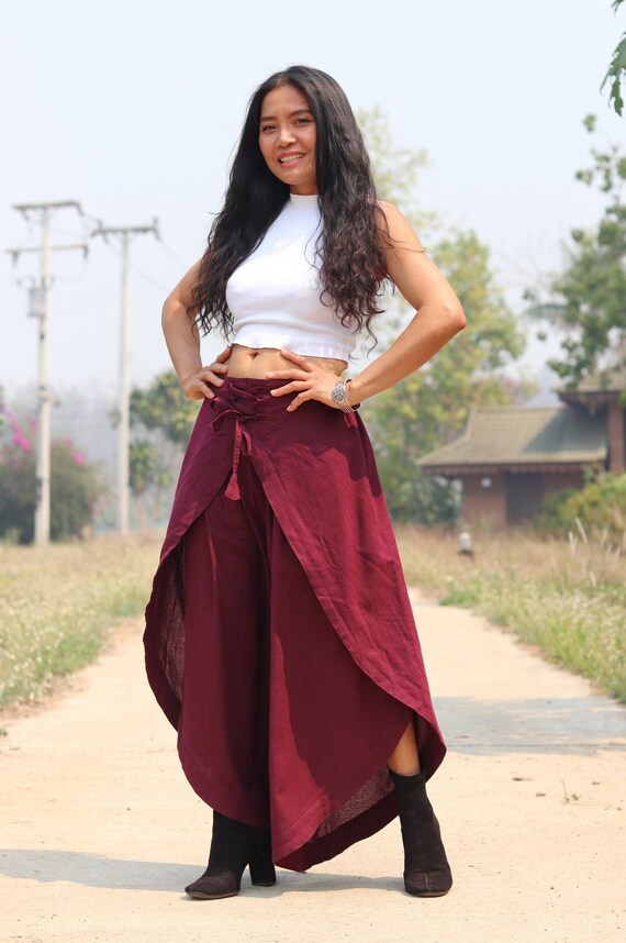 Wrap Pants Funky Pants Casual Pants Wide Leg Pants Cotton - Etsy