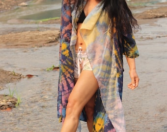 Kimono/Beach Cover Up/Summer Coat / Tie Dye Beach Cover Up /Boho Coat / Boho Summer Coat / Bikini Cover Up / Boho Cover-Up