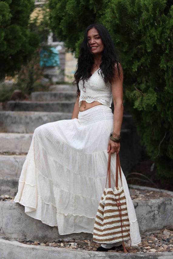 Off-White Wrap Maxi Skirt • Handmade Boho Long Skirt • Long Cotton Skirt |  AYA Sacred Wear