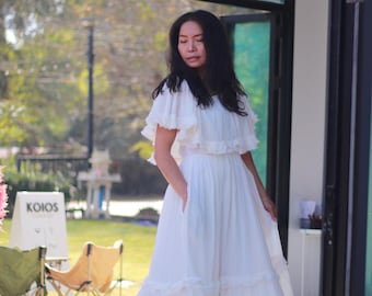 Boho Wedding Maxi Dress /Off-Shoulder/ Ruffle /Tiered / Maxi Gown/ Cocktail / Colour Natural Cotton