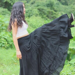 Boho Skirt / Maxi / Long / Modest / Full Length/ Colour Natural Cotton/ Boho / Tiered /Floaty Black