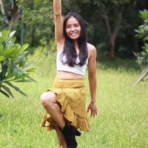 Mini Skirt / Boho Skirt /Boho Mini /Cotton Skirt /Color Mustard Yellow /Summer Skirt /Festival Skirt / Pixie Mini Skirt/ Double Fabric Skirt