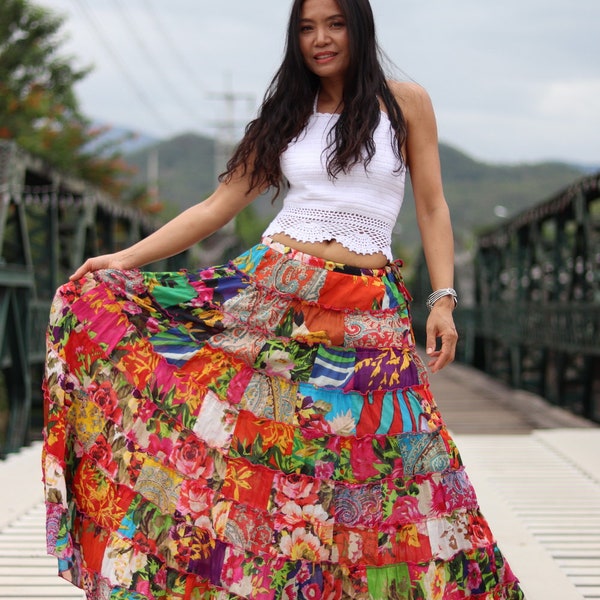 Long Patchwork Skirt - Etsy