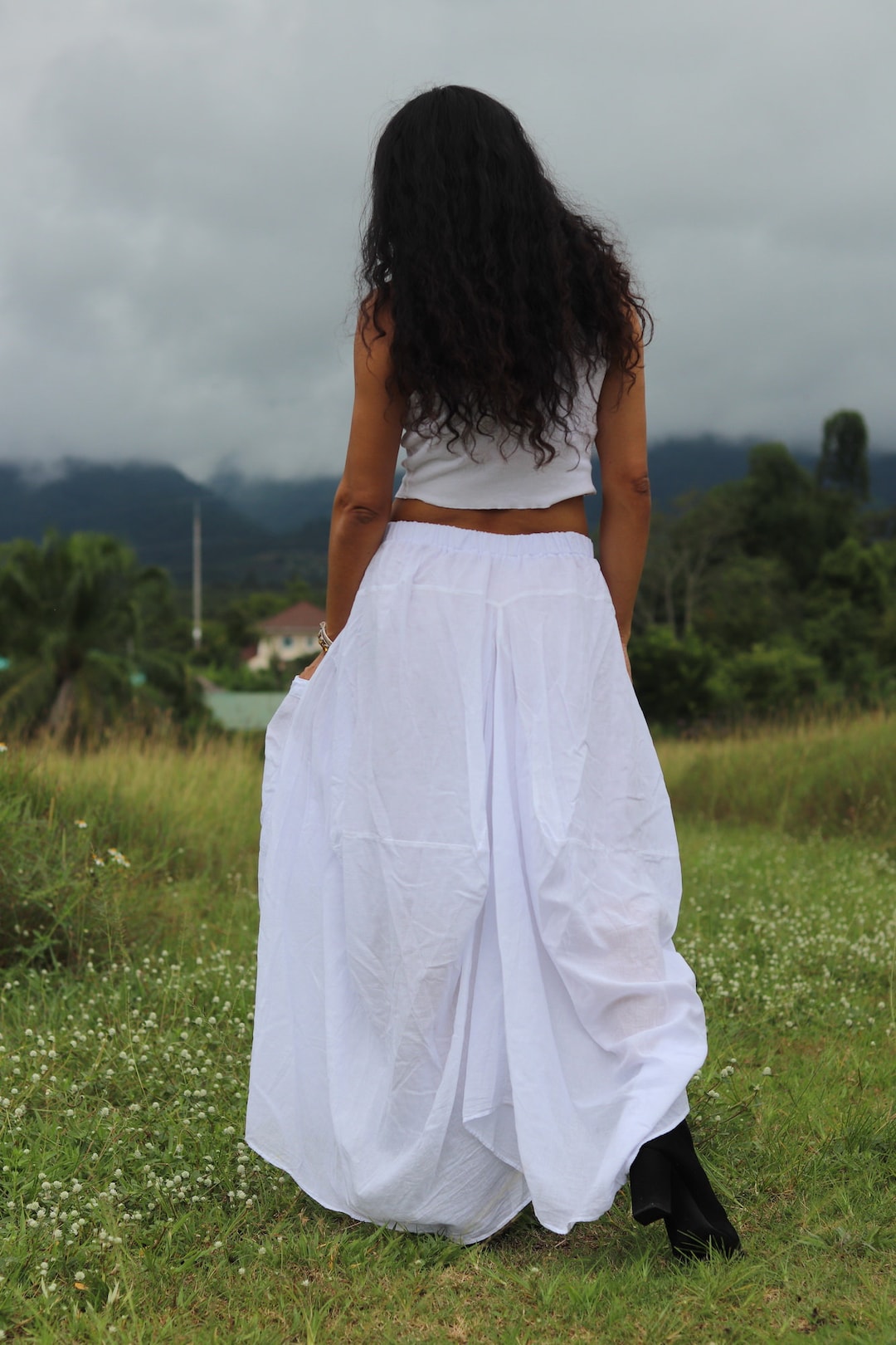 Funky Skirt / Boho Skirt / Long Skirt / White Skirt / Lined