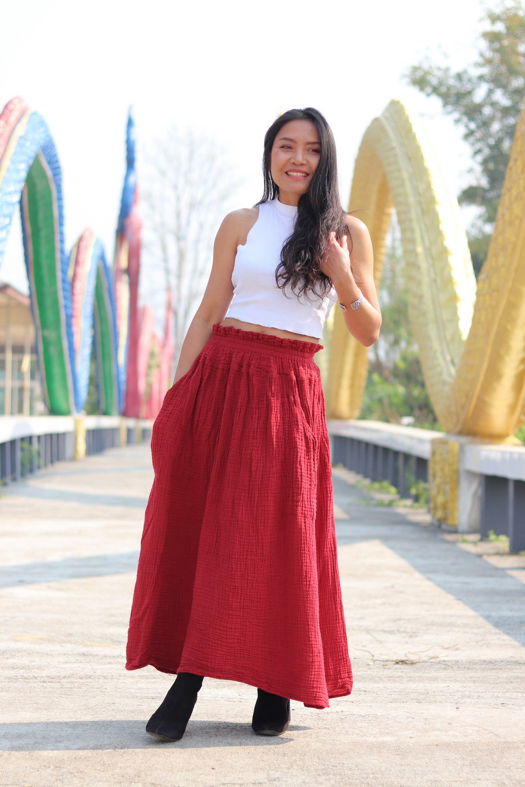 Long Skirt Long Boho Skirt Maxi Skirt Wrinkled Cotton - Etsy