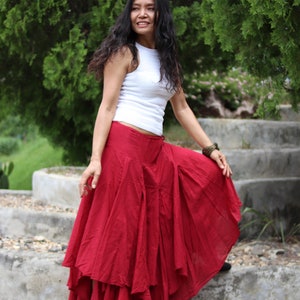 Boho Skirt / Long Skirt / Pixie Skirt / Bohemian Skirt / Cotton Skirt /Handkerchief Hem /Asymmetrical Skirt /Color Burgundy Red