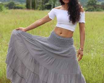 Long Skirt / Maxi Skirt / Long Boho Skirt / Full Length Skirt / Cotton Skirt / Modest Skirt / Plus Size Skirt / Color Light Gray