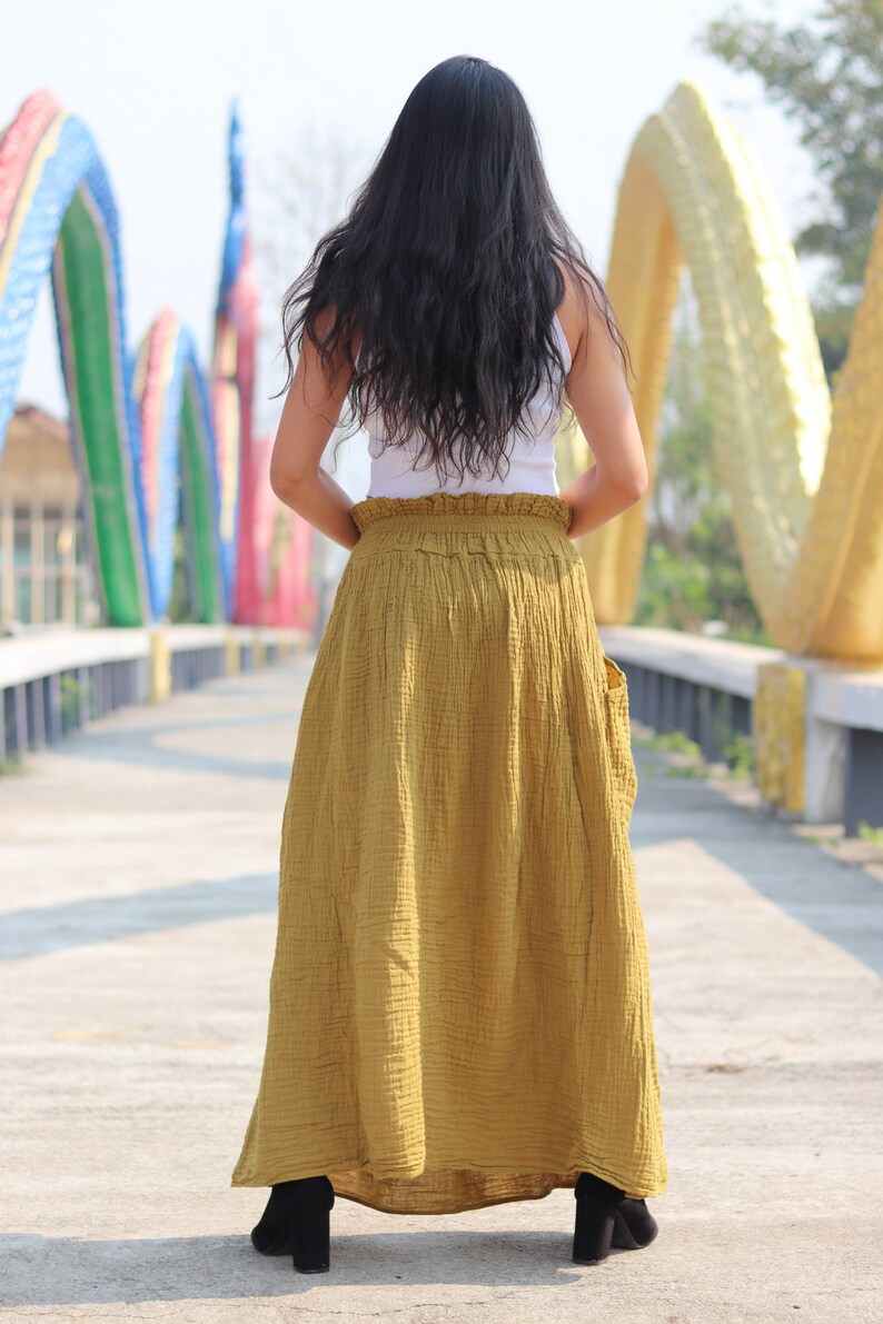 Modest Skirt Full Length Skirt Gauze Cotton Skirt Long Skirt Color Mustard Wrinkled Cotton Skirt Maxi Skirt Long Boho Skirt