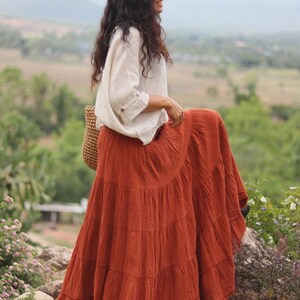 Boho Skirt / Maxi / Long / Modest / Full Length/ Colour Natural Cotton/ Boho / Tiered /Floaty Burnt Orange