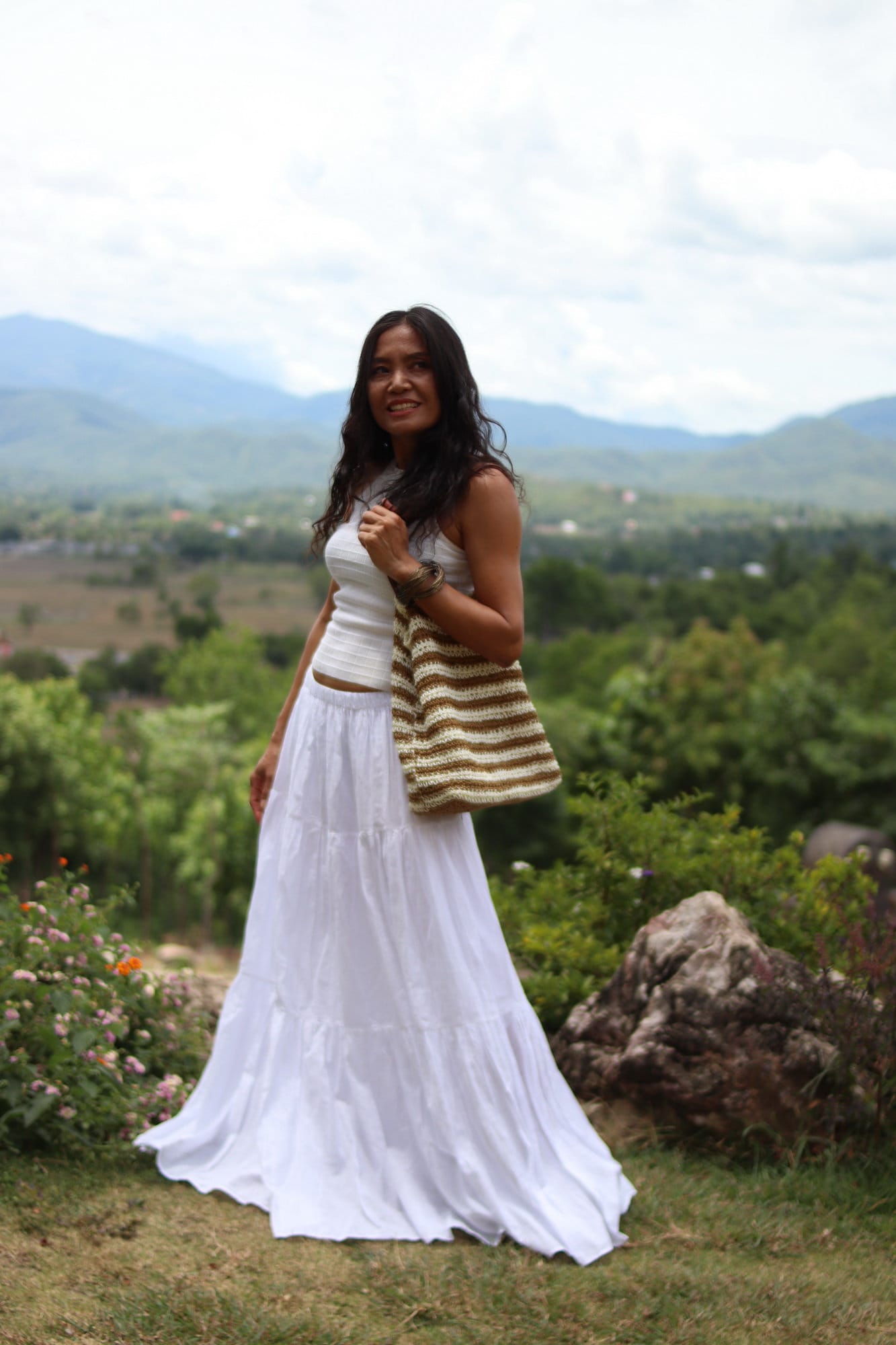 【Anyone more】Agu nylon slit long skirt OgLuxe Womens Double Split Maxi Long Skirt Ladies Plain