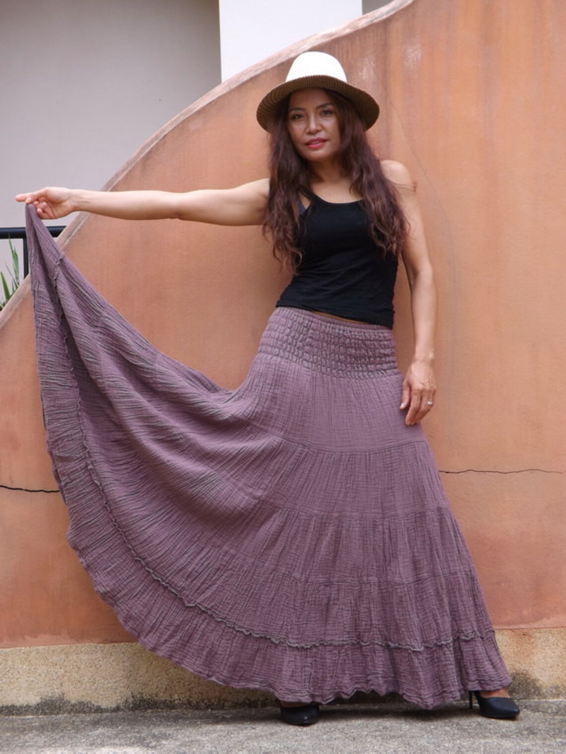 Long Boho Skirt /Maxi Skirt /Double Fabric/ Modest Skirt/ Etsy