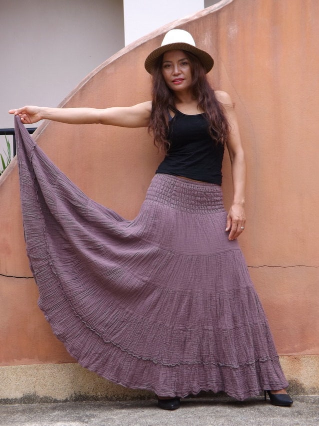 Long Boho Skirt /Maxi Skirt /Double Fabric/ Modest Skirt/ Etsy