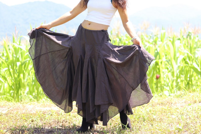 Boho Skirt / Long Skirt / Pixie Skirt / Bohemian Skirt / Maxi Skirt / Cotton Skirt / Asymmetrical Skirt / Color Coco Brown image 9