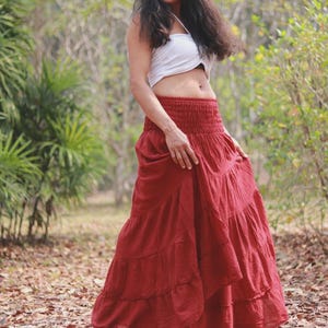 Boho Skirt / Maxi / Peasant / Long /Colour Dark Grey /Soft and Floaty/ Boho Chic Red