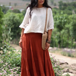 Long Skirt / Maxi Skirt / Long Boho Skirt / Full Length Skirt / Cotton Skirt / Modest Skirt / Plus Size Skirt / Color Burnt Orange image 4