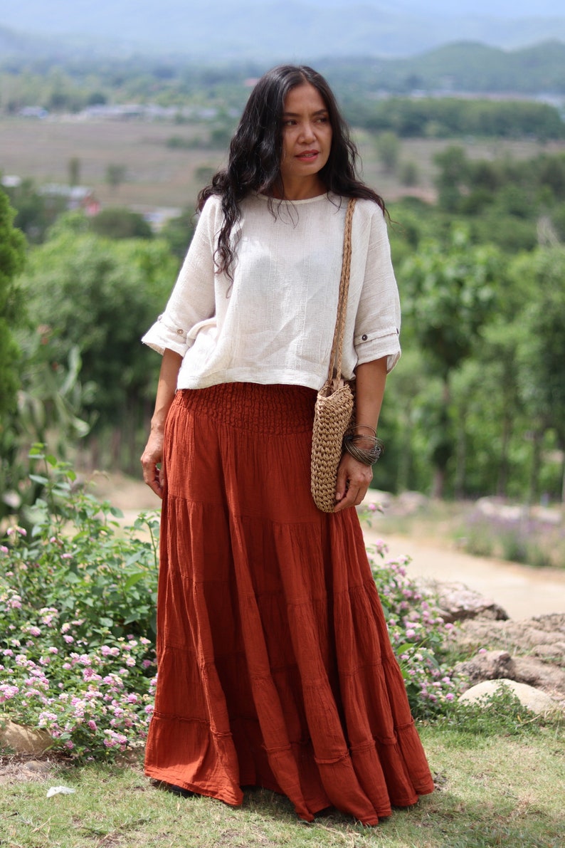 Long Skirt / Maxi Skirt / Long Boho Skirt / Full Length Skirt / Cotton Skirt / Modest Skirt / Plus Size Skirt / Color Burnt Orange zdjęcie 4