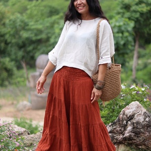 Long Skirt / Maxi Skirt / Long Boho Skirt / Full Length Skirt / Cotton Skirt / Modest Skirt / Plus Size Skirt / Color Burnt Orange zdjęcie 3