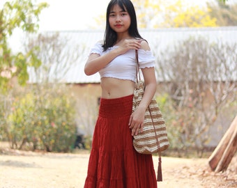 Long Skirt / Maxi Skirt / Long Boho Skirt / Full Length Skirt / Cotton Skirt / Modest Skirt / Plus Size Skirt / Color Red