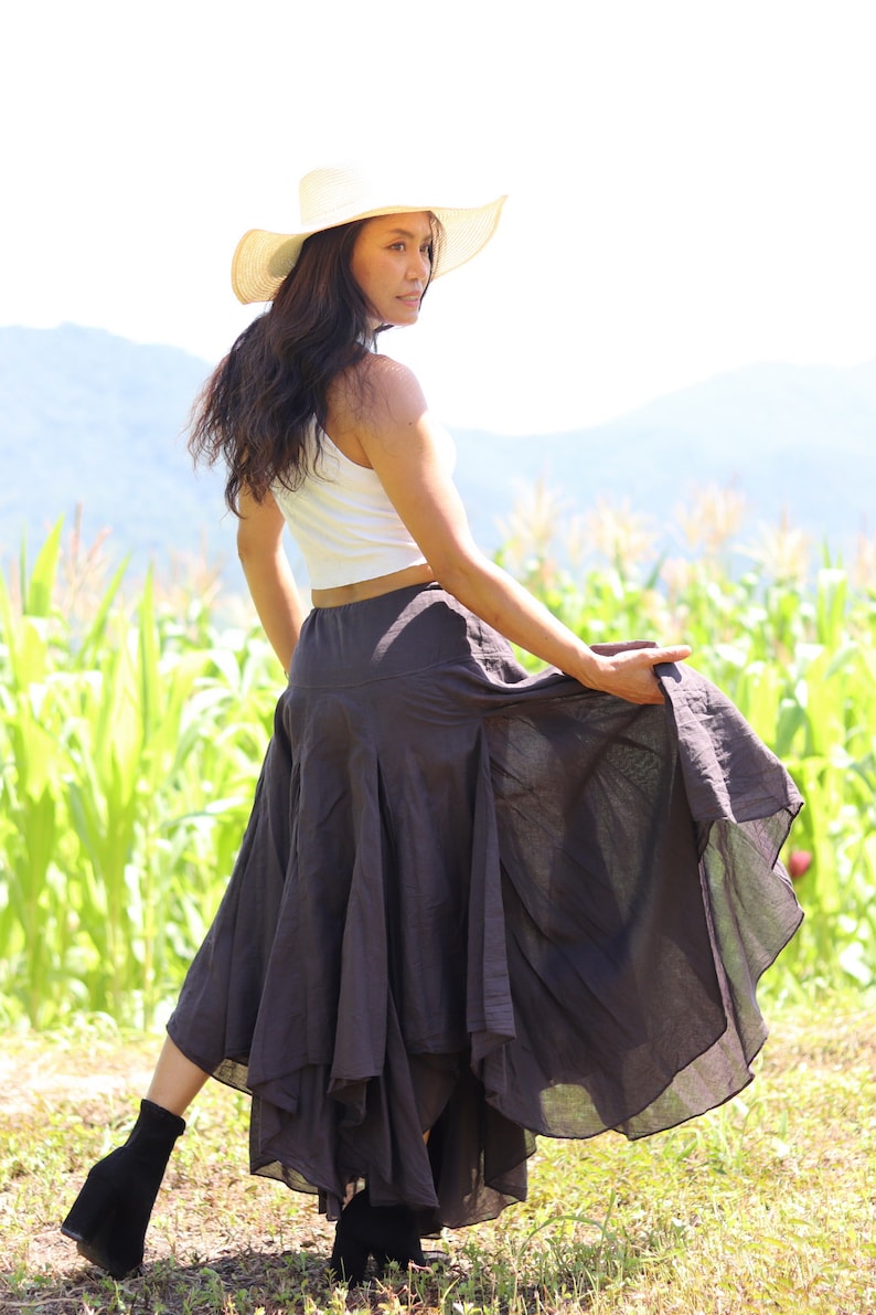 Boho Skirt / Long Skirt / Pixie Skirt / Bohemian Skirt / Maxi Skirt / Cotton Skirt / Asymmetrical Skirt / Color Coco Brown image 6