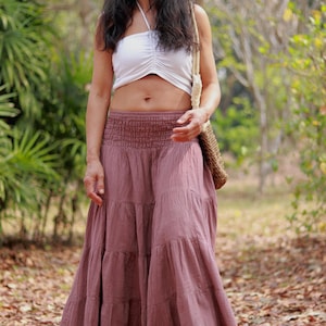 Boho-rok / lang / maxi / volledige lengte / bescheiden / katoen / kleur oudroze/ boho chic