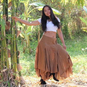 Pixie brauner Boho-Rock aus Baumwollgaze: Asymmetrisch