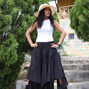 Saia Boho / Saia Longa / Saia Pixie / Saia Boho / Saia Maxi / Saia de Algodão / Saia Assimétrica / Cor Preta / Saia de Algodão Gaze