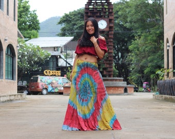 Tie Dye Maxi Skirt: Cotton Boho Long Skirt