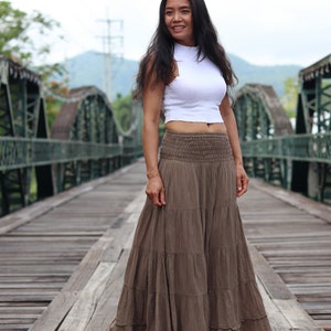 Gauze Tiered Skirt / Maxi Skirt / Long Boho Skirt / Boho Skirt / Full Length Skirt / Cotton Skirt / Long Skirt / Light Brown Skirt image 1