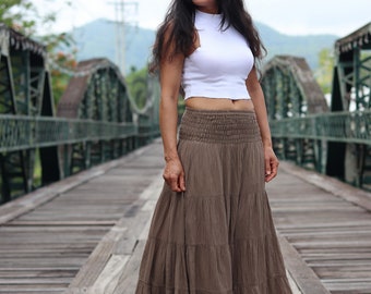 Gauze Tiered Skirt / Maxi Skirt / Long Boho Skirt / Boho Skirt / Full Length Skirt / Cotton Skirt / Long Skirt / Light Brown Skirt