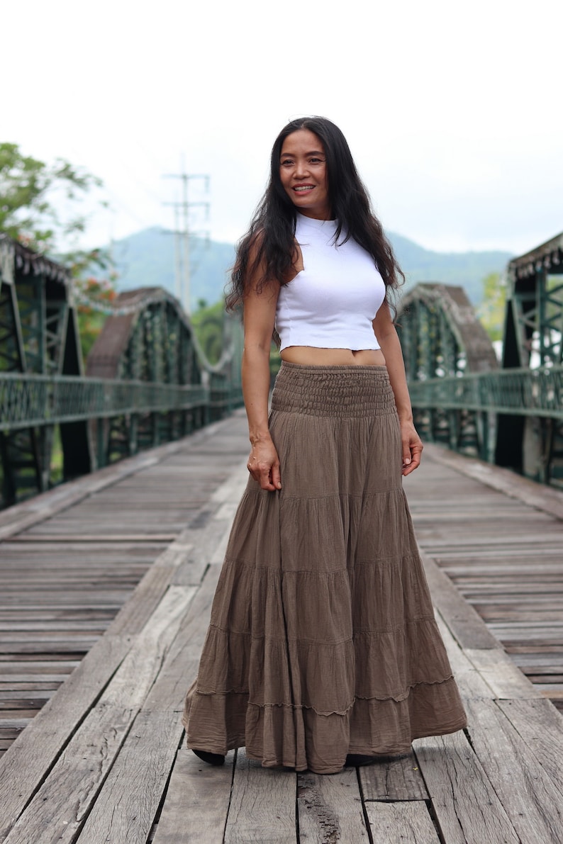Gauze Tiered Skirt / Maxi Skirt / Long Boho Skirt / Boho Skirt / Full Length Skirt / Cotton Skirt / Long Skirt / Light Brown Skirt image 1