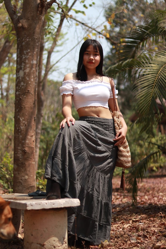 Boho Skirt / Maxi  / Peasant  / Long /Colour Dark Grey /Soft and Floaty/ Boho Chic