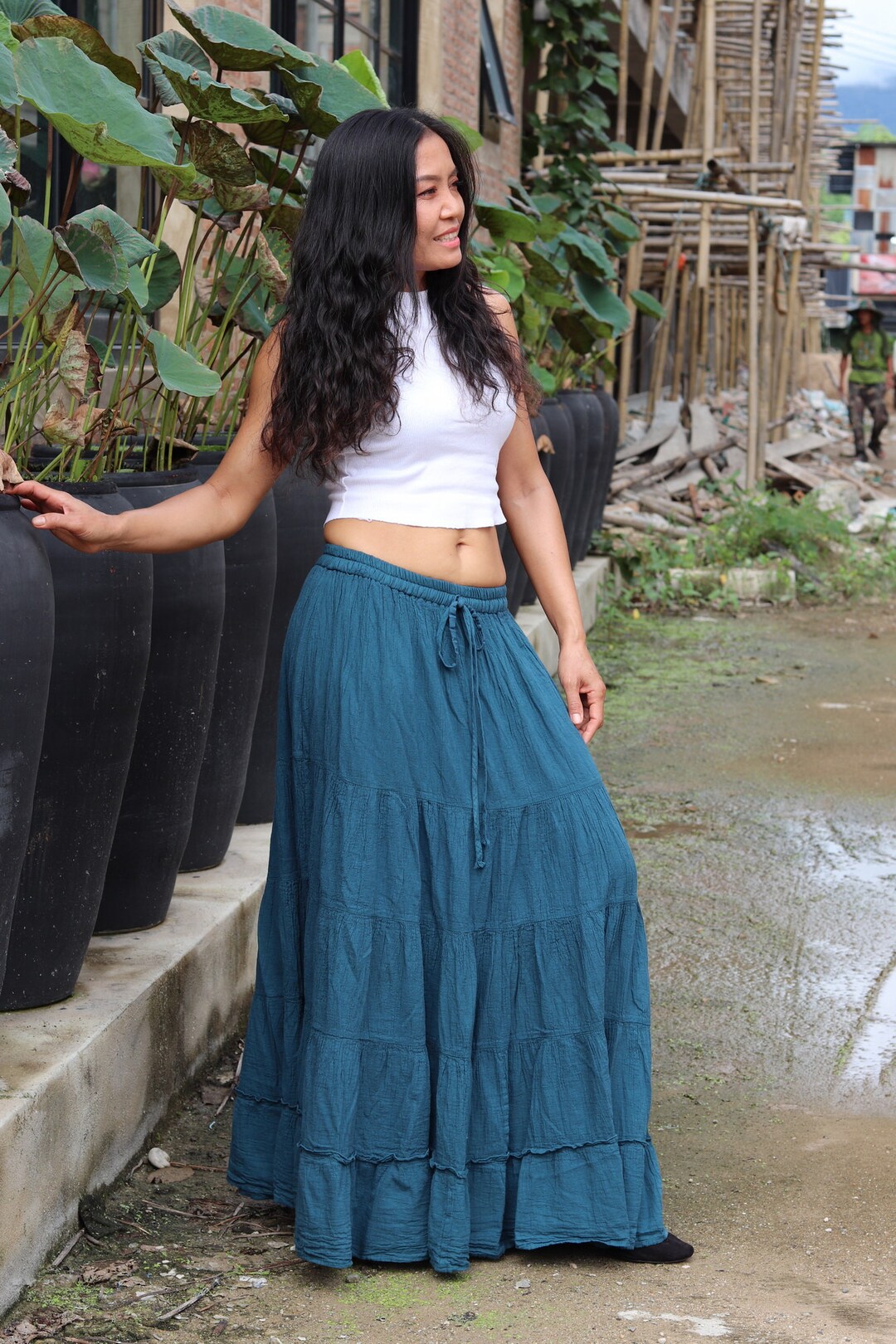 Long Skirt Boho Skirt Maxi Skirt Full Length Skirt Color Teal