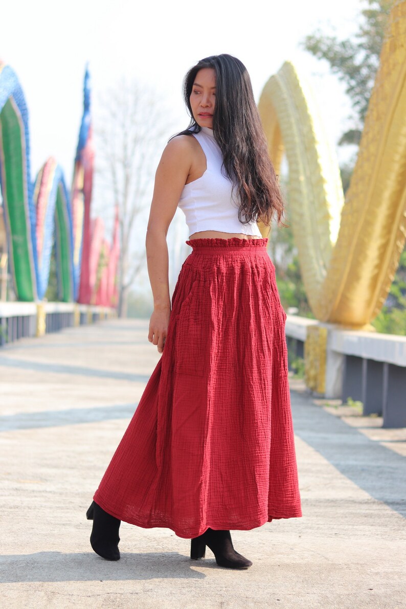 Long Skirt Long Boho Skirt Maxi Skirt Wrinkled Cotton | Etsy