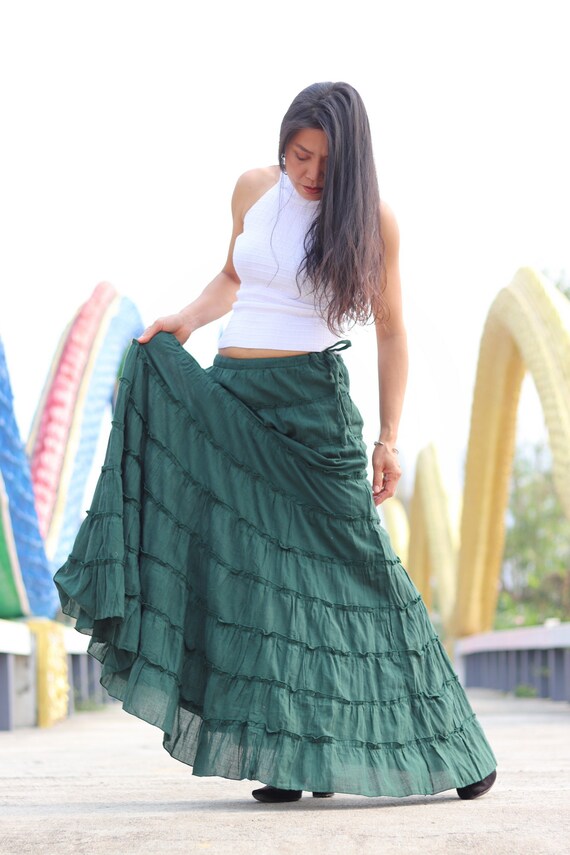 Long Skirt Boho Skirt Maxi Skirt Dark Green Skirt Full Length Skirt Cotton Skirt Tiered Skirt Modest Skirt Soft and Floaty Long Skirt Boho Skirt Maxi Skirt Dark Green Skirt Full Length Skirt Cotton Skirt Tiered Skirt Modest Skirt Soft and Floaty