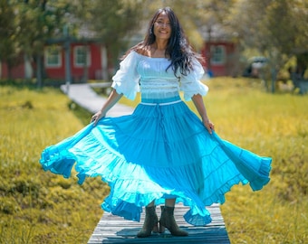 Boho Skirt /Maxi / Belly Dance/ Full Circle /Ruffled Hem/Elastic Waist/ Tiered
