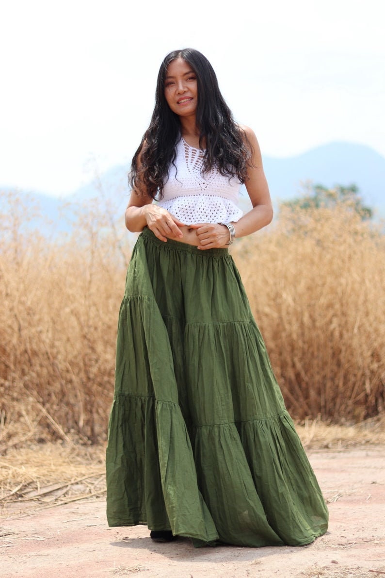 Long Skirt / Long Boho Skirt / Maxi Skirt / Full Length Skirt / Olive Green Skirt / Cotton Skirt / Modest Skirt / Formal Skirt / Boho Skirt zdjęcie 7