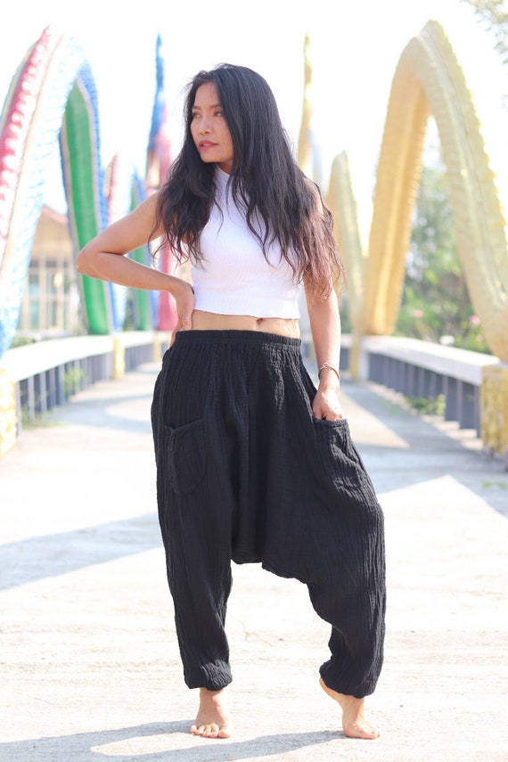 美品 エンフォルド HAREM PANTS バルーン サルエルパンツ ブラック Black Cotton Harem Pants: Crinkle Twist Yoga Aladdin Style - Etsy