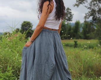 Boho Skirt / Long Skirt / Boho Maxi Skirt / Lined Skirt  / Cotton Maxi Skirt / Modest Skirt / Maxi Skirt /Color Slate Blue