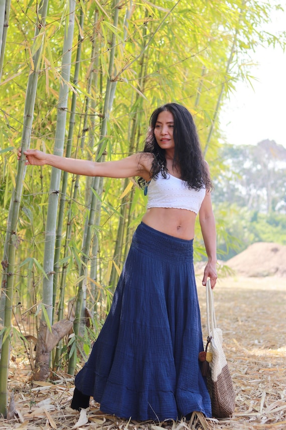 Buy Just Wow Women Blue Solid Layered Maxi A Line Pure Cotton Skirt - Skirts  for Women 13173106 | Myntra