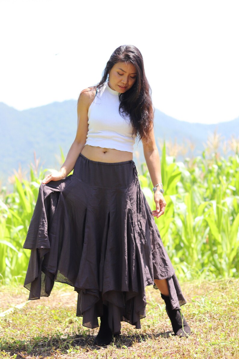 Boho Skirt / Long Skirt / Pixie Skirt / Bohemian Skirt / Maxi Skirt / Cotton Skirt / Asymmetrical Skirt / Color Coco Brown image 2