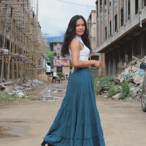 Maxirock aus natürlicher Baumwolle, 5-stufiger Boho-Rock Teal
