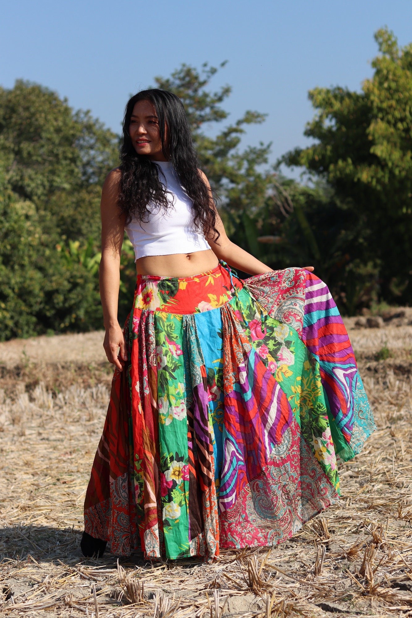 Boho Maxi Skirt / Patchwork Skirt / Full Length Skirt /Boho | Etsy