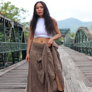 Gauze Tiered Skirt / Maxi Skirt / Long Boho Skirt / Boho Skirt / Full Length Skirt / Cotton Skirt / Long Skirt / Light Brown Skirt image 5