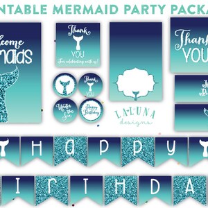 Printable Mermaid Birthday Decorations, Mermaid Party Package, Printable Party Pack, Mermaid Birthday Party, Thank You Card, Mermaid Banner